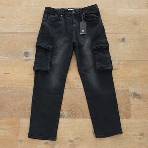 Carpe Omnia NWT Men's Black Gray Wash Cargo Pants with Pockets Size 34